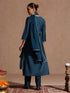 Janasya Women's Teal Blue Silk Blend Embroidered Straight Kurta Set
